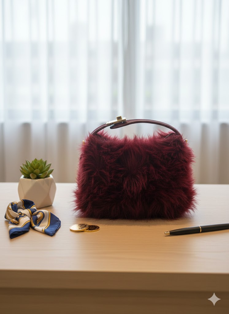 Bordo Peluş Çanta
